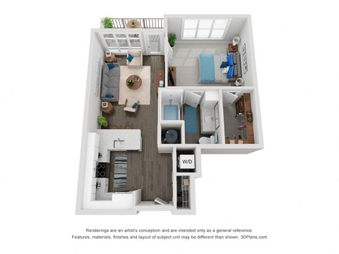 Floor plan for 1 bed, 1 bath, 802 sqft
